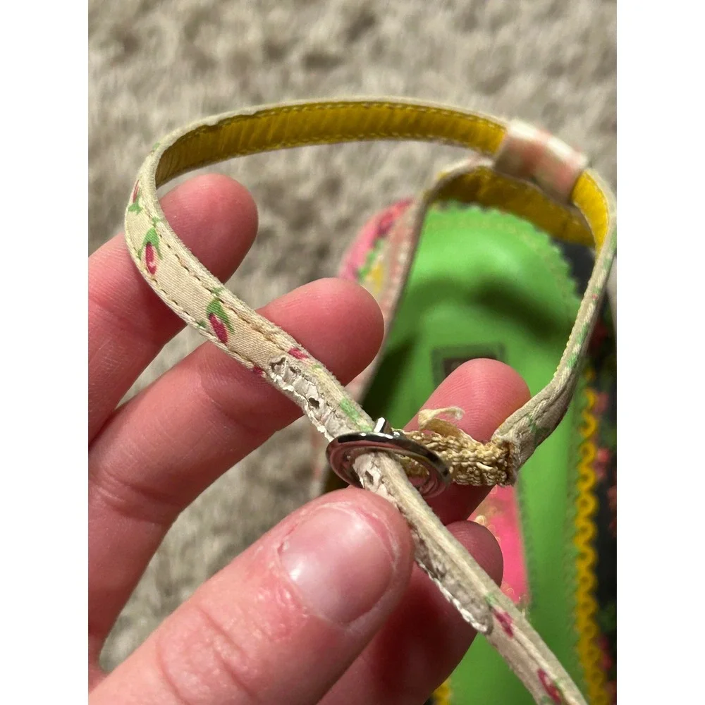 Vintage Y2K Betsey Johnson Floral Gingham Bow Sandals Cork Heel 8.5 Cottagecore